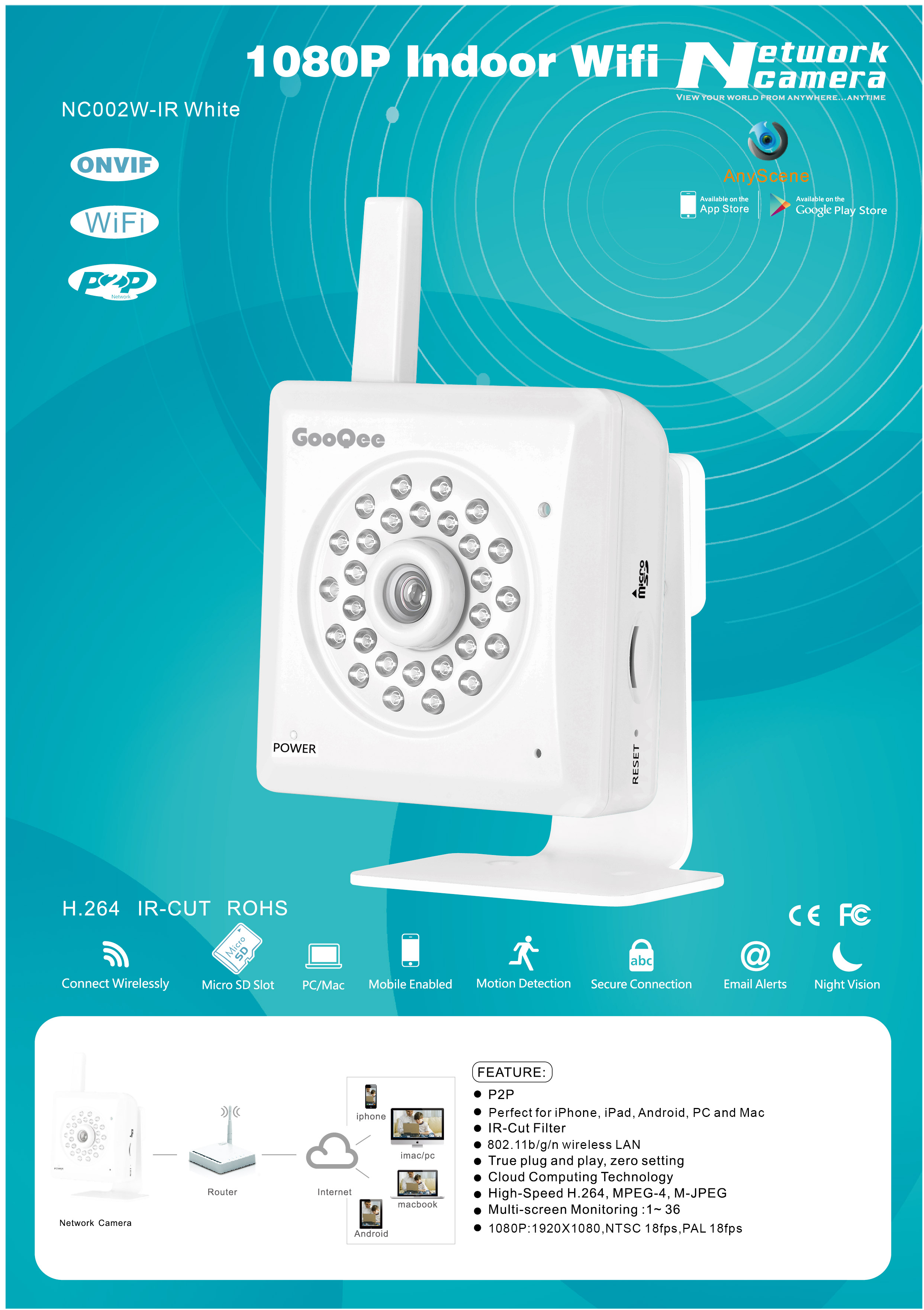 NC002W-IR Indoor Night Vision P2P Network Baby Monitor